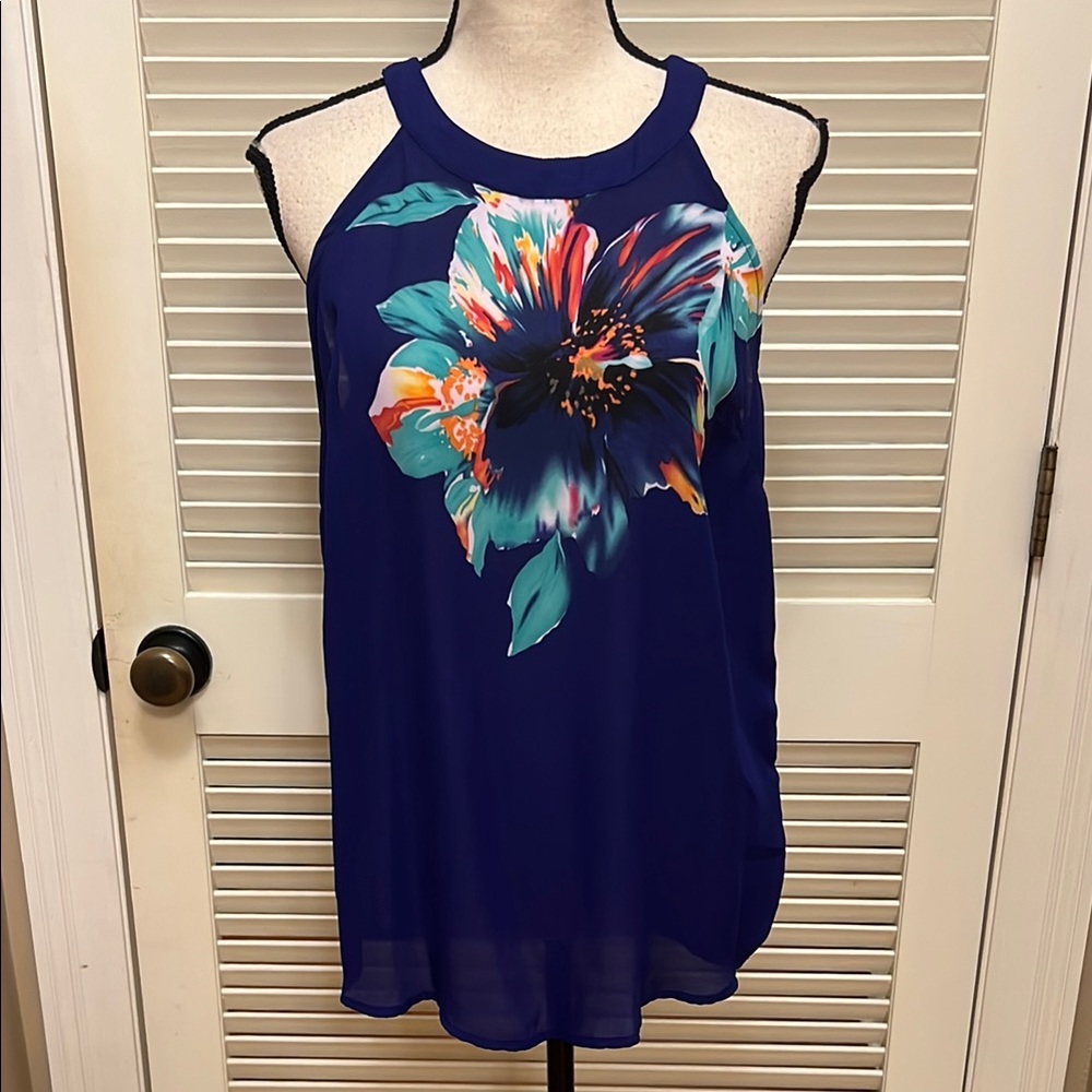 Cynthia Rowley Floral Sleeveless Top in Deep Blue, Size Medium, NWT